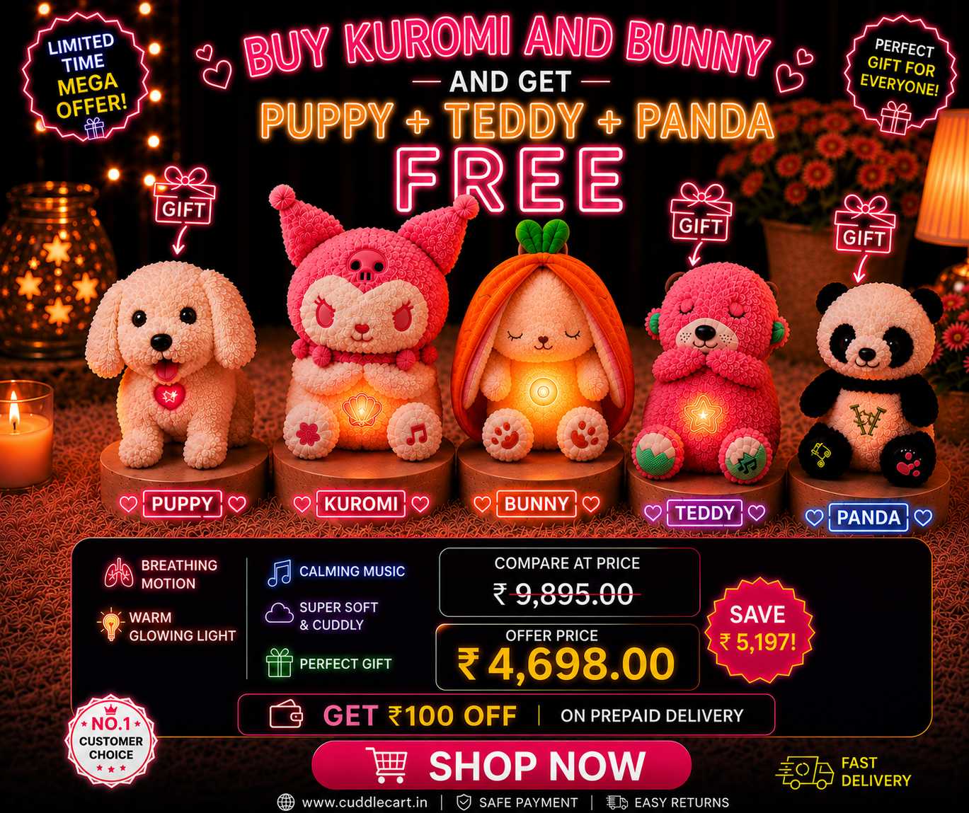 🎁 Buy kuromi and get Teddy+GlowPaws Puppy Free Gift